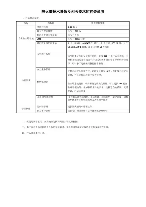 防火墙技术参数及相关要求的有关说明(精)