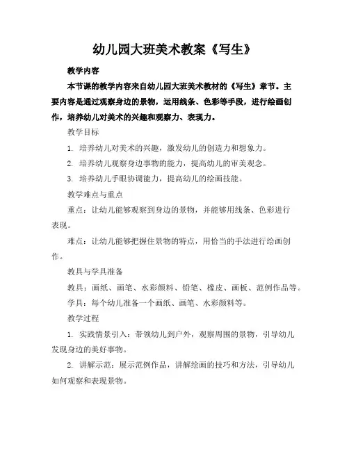 幼儿园大班美术教案《写生》