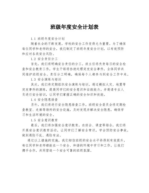 班级年度安全计划表