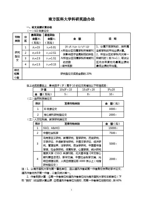 南方医科大学科研奖励办法