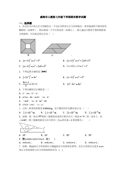 威海市人教版七年级下学期期末数学试题 (2)