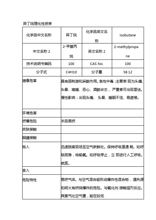 异丁烷理化性质表