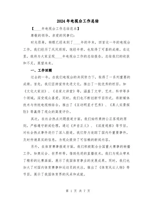 2024年电视台工作总结(3篇)