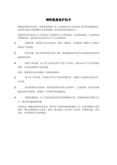 钢铁氢基竖炉技术