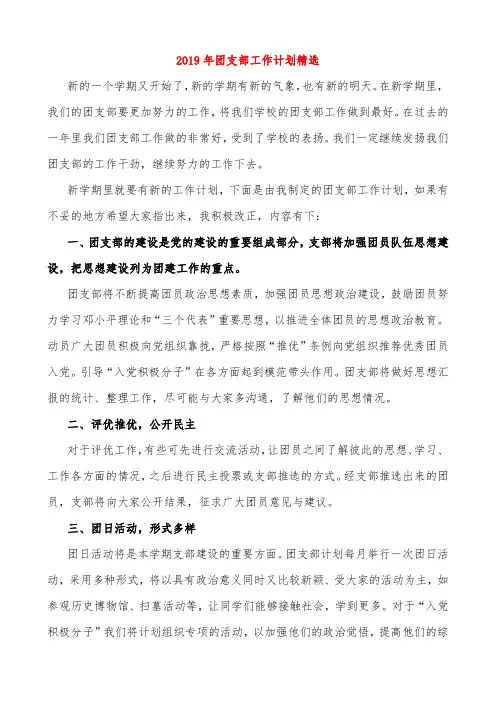 2019年团支部工作计划精选