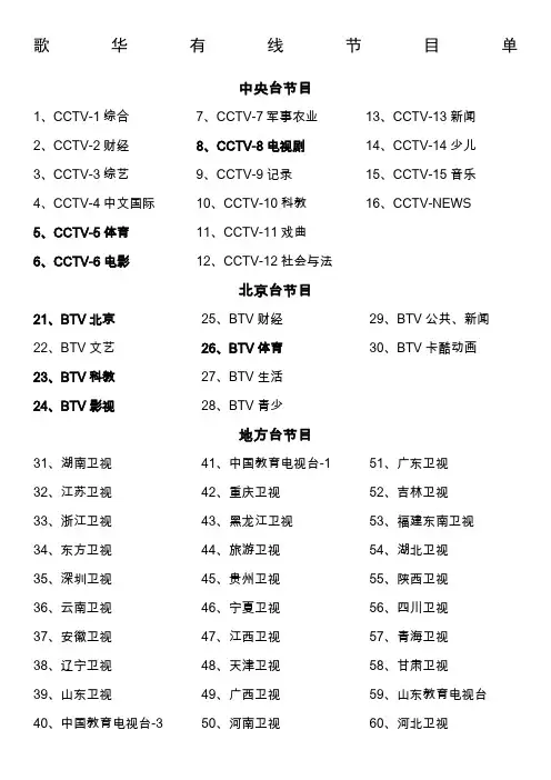 北京地区歌华有线节目单