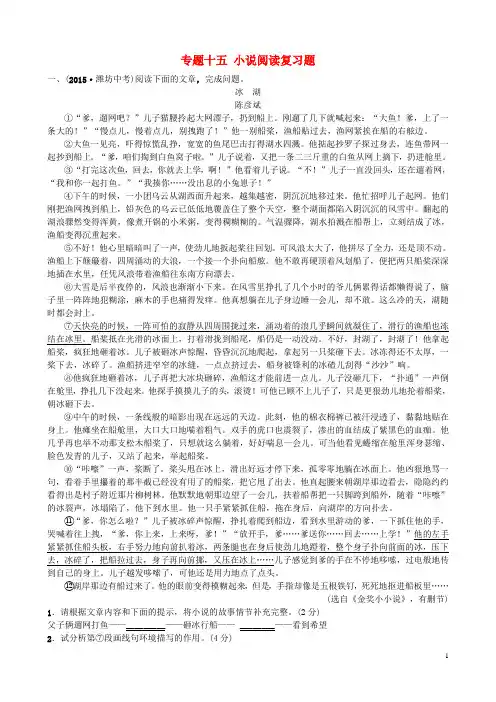 中考语文专题十五小说阅读复习题