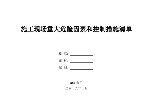 施工现场重大危险源和控制措施清单