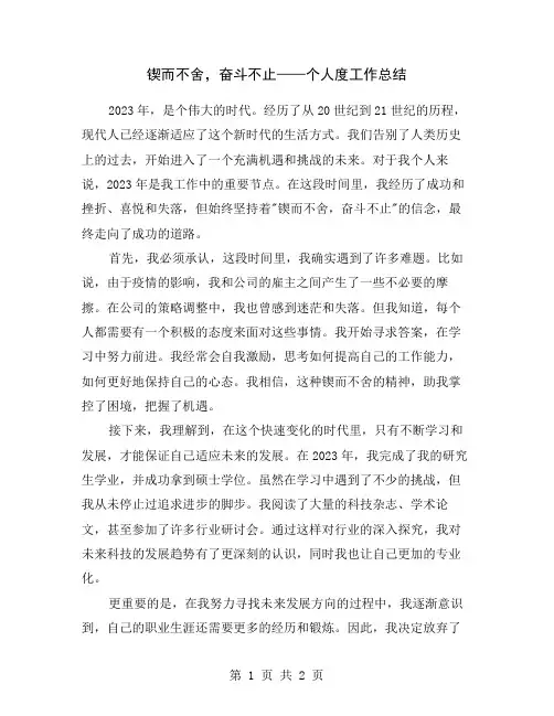 锲而不舍,奋斗不止——个人度工作总结