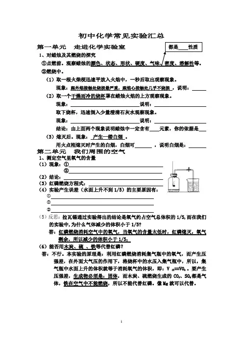 初中化学基本实验汇总