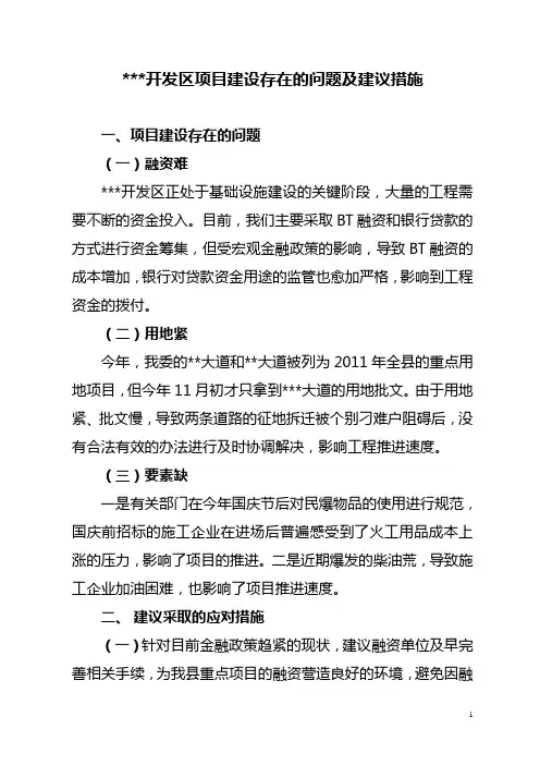 开发区项目建设存在的问题及建议措施