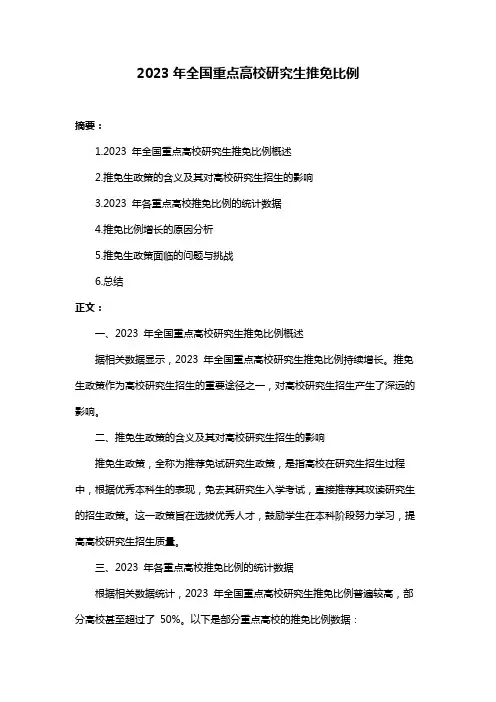 2023年全国重点高校研究生推免比例