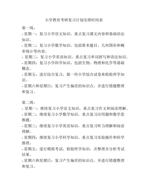 小学教育考研复习计划安排时间表