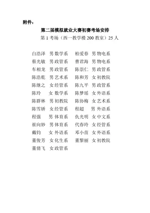 第二届模拟就业大赛初赛考场安排