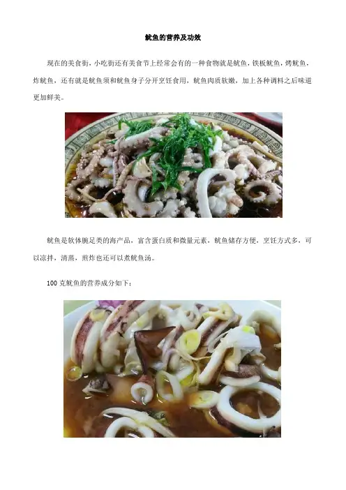 鱿鱼的营养及功效
