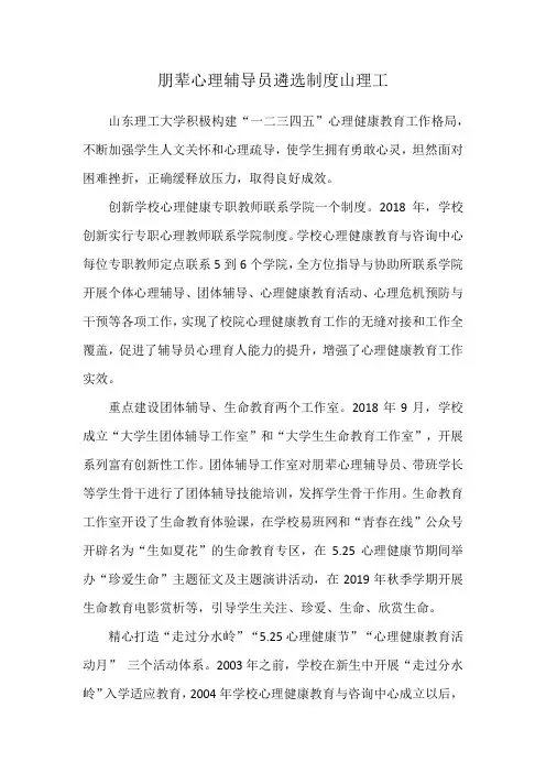 朋辈心理辅导员遴选制度山理工