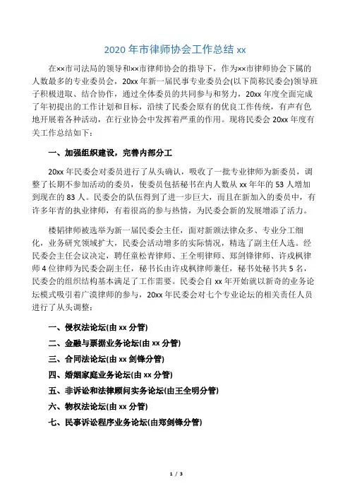 2020年市律师协会工作总结范文