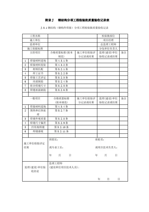 钢结构结构施工质量验收规范GB50205-2001    验收表格