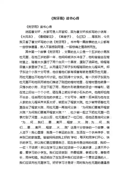 《狗牙雨》读书心得