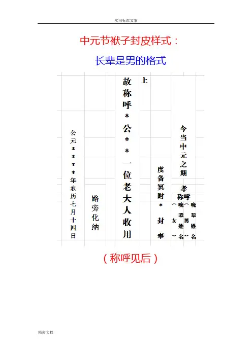 写袱子封皮格式、的常识及称谓