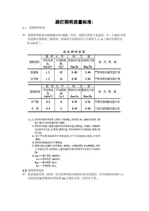 城市道路照明标准
