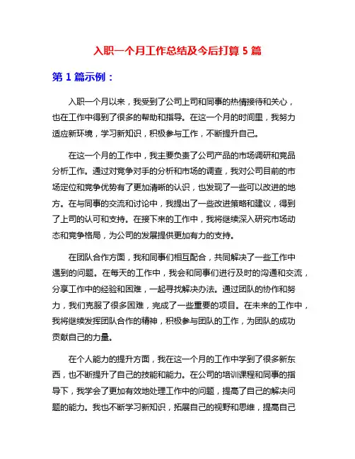 入职一个月工作总结及今后打算5篇
