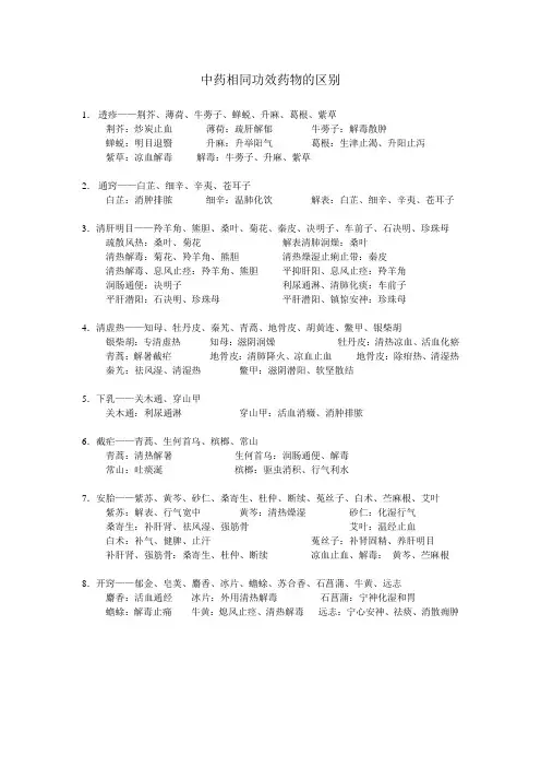 中药相同功效药物的区别
