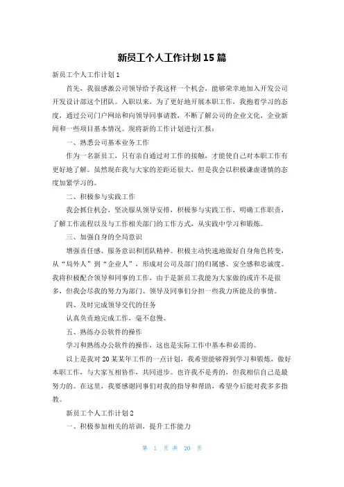 新员工个人工作计划15篇