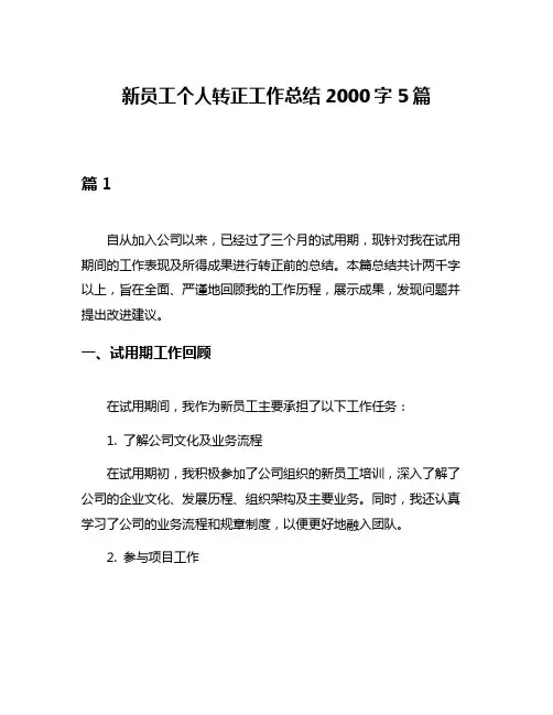 新员工个人转正工作总结2000字5篇