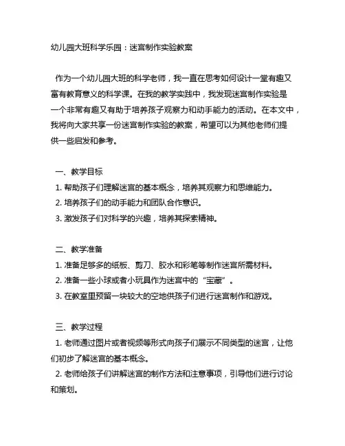 幼儿园大班科学乐园：迷宫制作实验教案