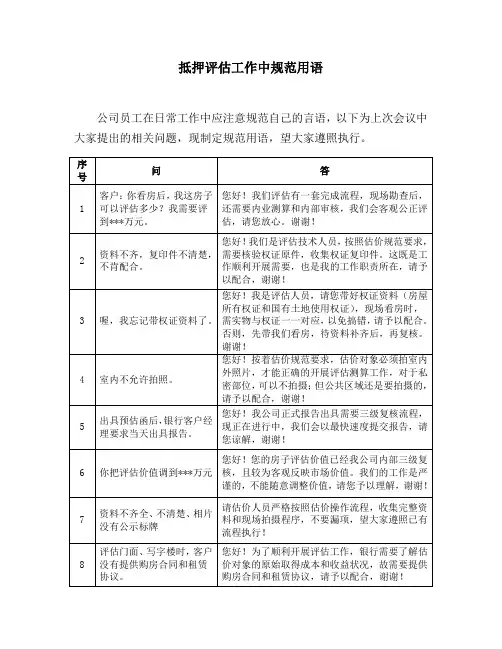 抵押评估沟通规范用语