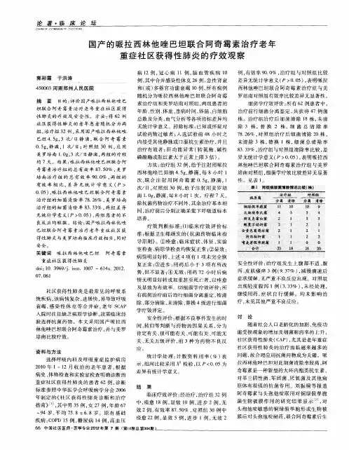 国产的哌拉西林他唑巴坦联合阿奇霉素治疗老年重症社区获得性肺炎的疗效观察