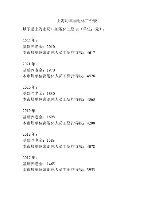 上海历年加退休工资表