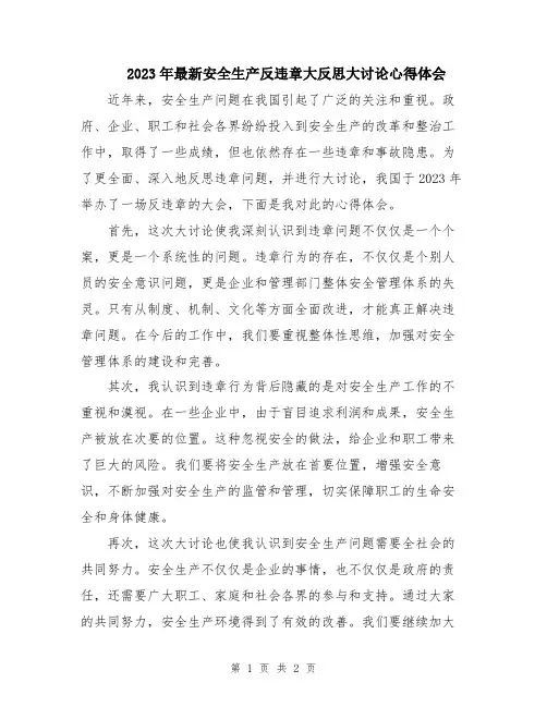 2023年最新安全生产反违章大反思大讨论心得体会