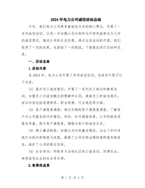 2024年电力公司诚信活动总结