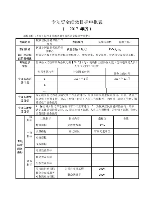 专项资金绩效目标申报表