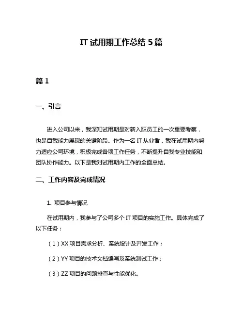 IT试用期工作总结5篇