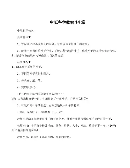 中班科学教案14篇