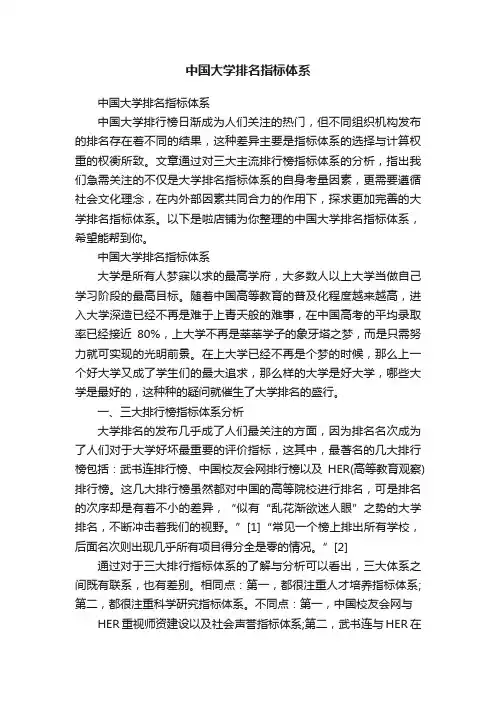 中国大学排名指标体系