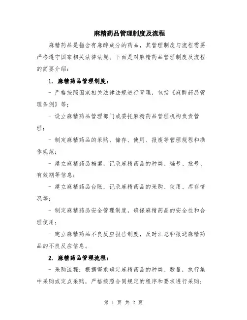 麻精药品管理制度及流程