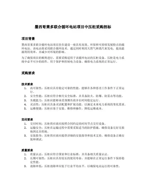 墨西哥莱多联合循环电站项目中压柜采购招标