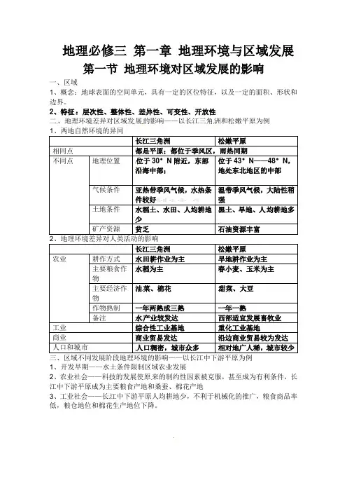 高中地理必修三《第一章 地理环境与区域发展》知识点汇总