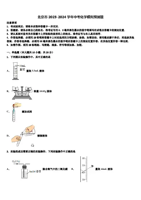 北京市2023-2024学年中考化学模拟预测题含解析