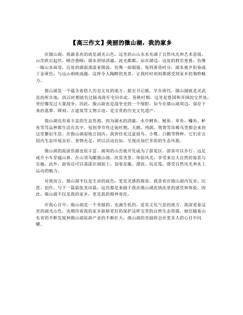 【高三作文】美丽的微山湖,我的家乡