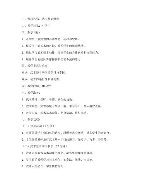 武术小孩上课教案模板范文