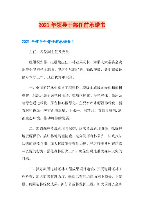 2021年领导干部任前承诺书