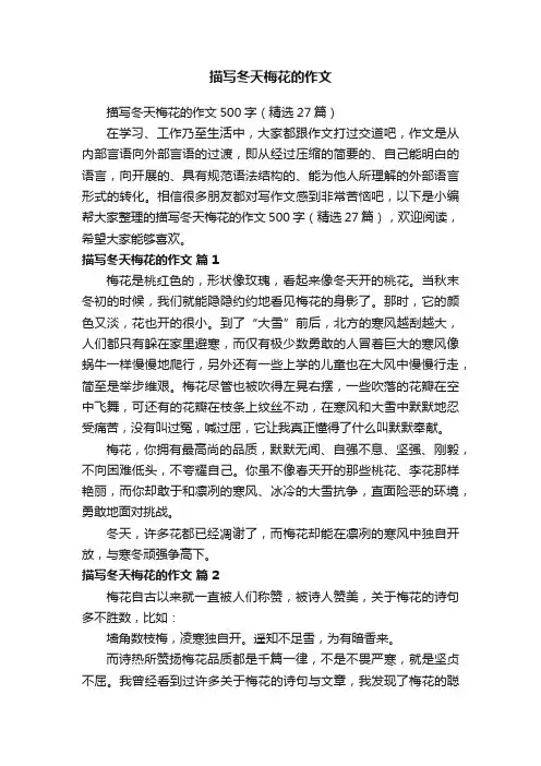 描写冬天梅花的作文500字（精选27篇）