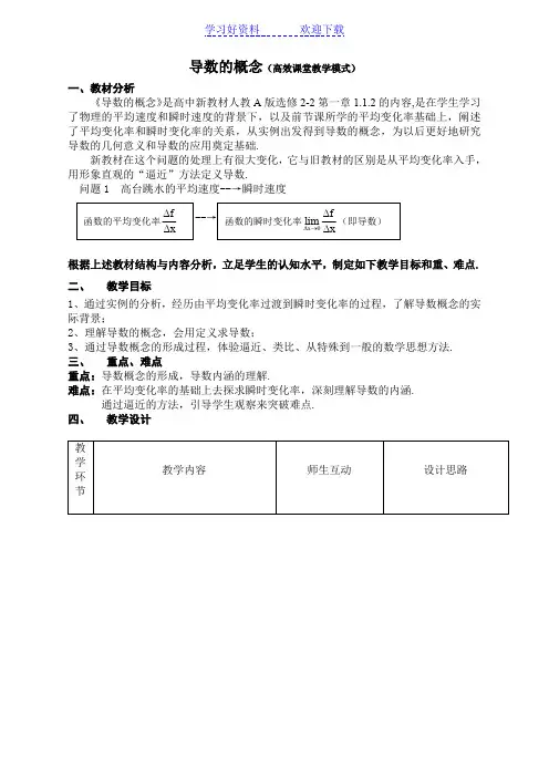 《导数的概念》教学设计(高效课堂教学模式)数学优质课评选活动参赛课例