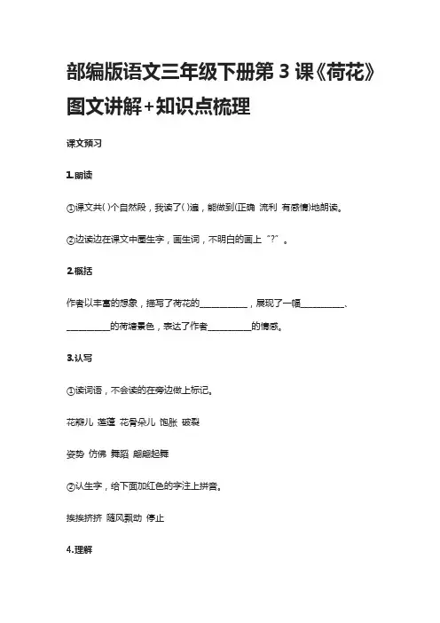 部编版语文三年级下册第3课《荷花》图文讲解+知识点梳理