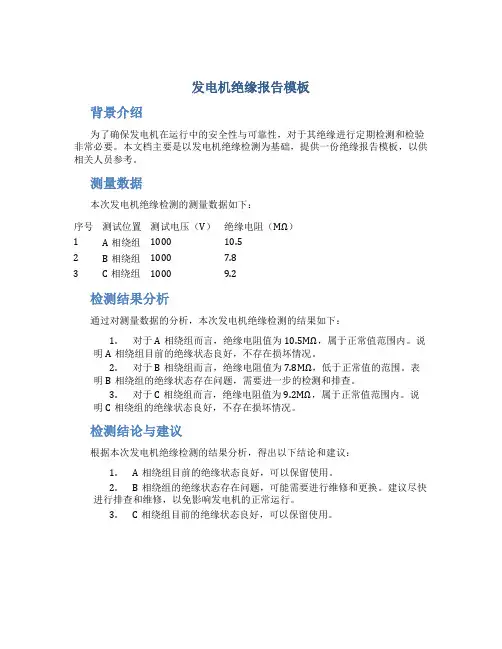 发电机绝缘报告模板